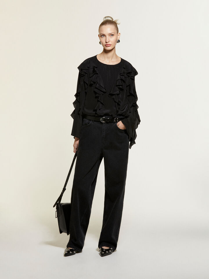 Black blouse with rouches - women's blouses - Black | Sisley image number 7